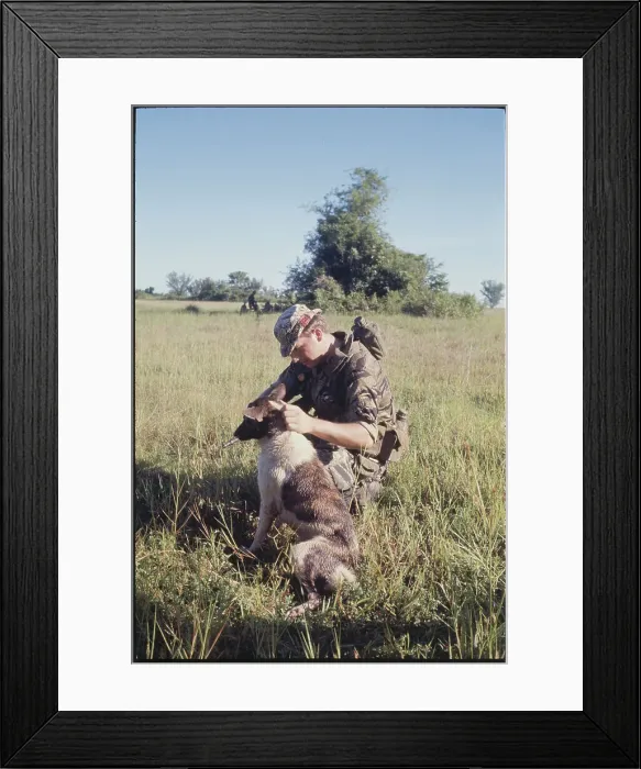 Framed Print : Soldier on Detail with His Dog Framed Print : Soldier on Detail with His Dog