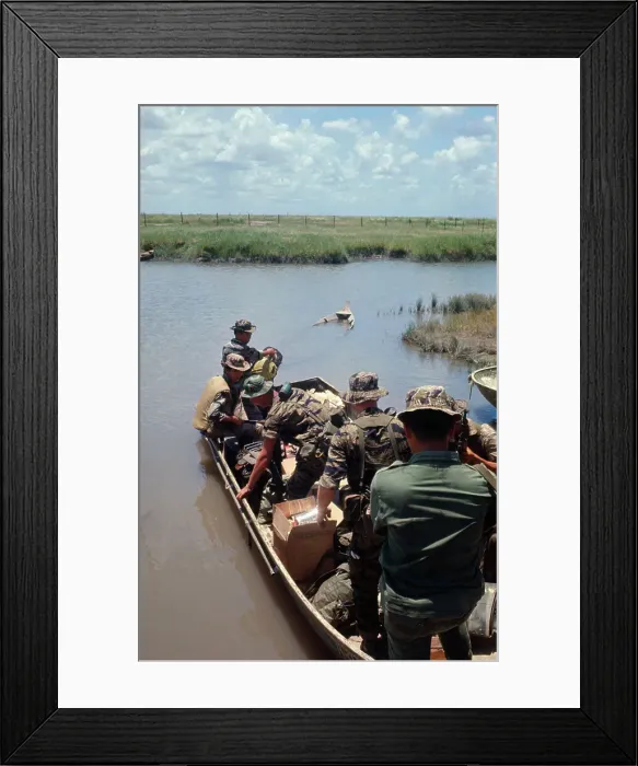 Framed Print : Soldiers Crossing River by Boat