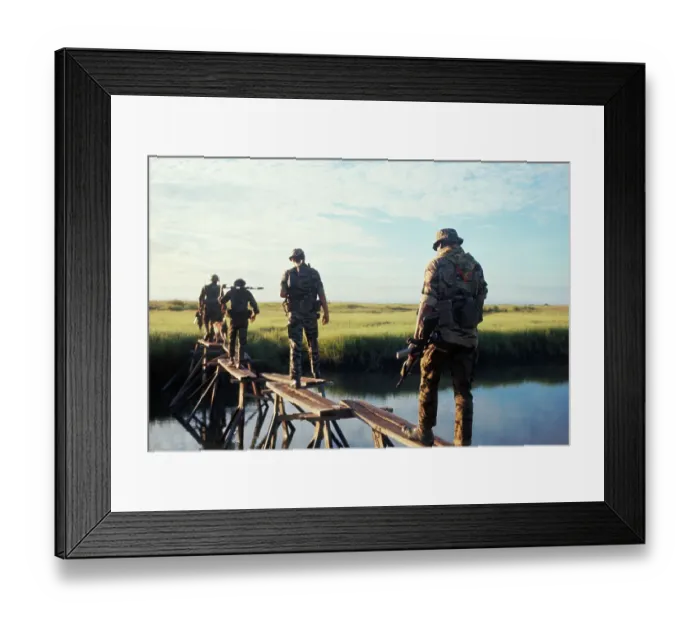 Framed Print : Soldiers Crossing Makeshift Bridge in Vietnam Framed Print : Soldiers Crossing Makeshift Bridge in Vietnam