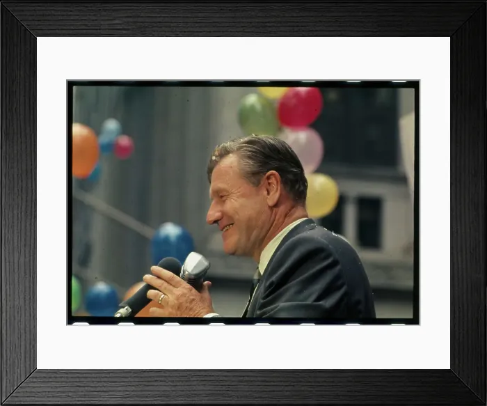 Framed Print : Nelson Rockefeller Smiling at Microphones Framed Print : Nelson Rockefeller Smiling at Microphones