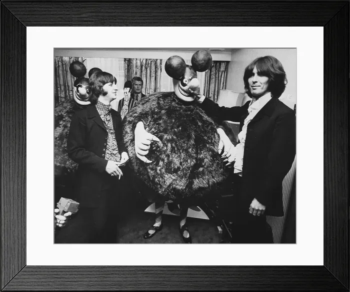 Framed Print : Ringo Starr and George Harrison with Blue Meanies Framed Print : Ringo Starr and George Harrison with Blue Meanies
