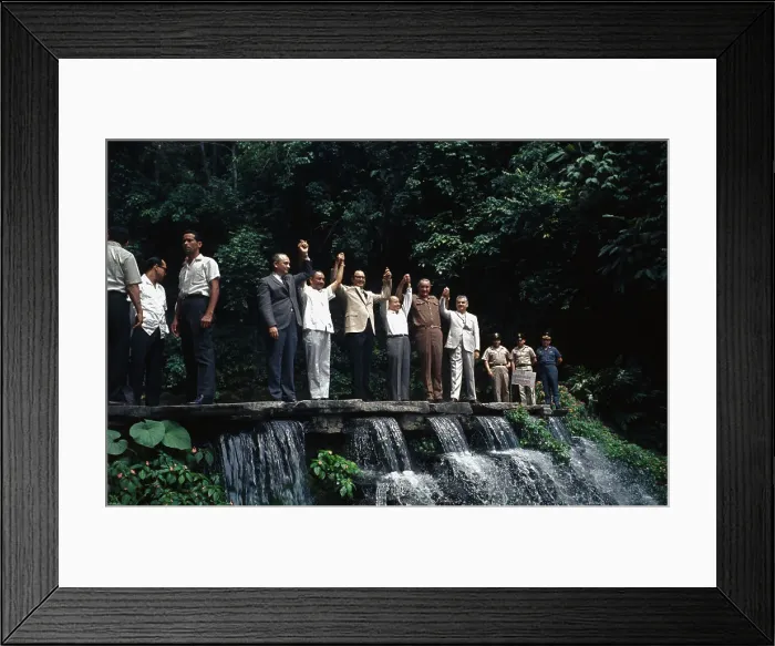 Framed Print : Presidents Posing on Top of Waterfall Framed Print : Presidents Posing on Top of Waterfall