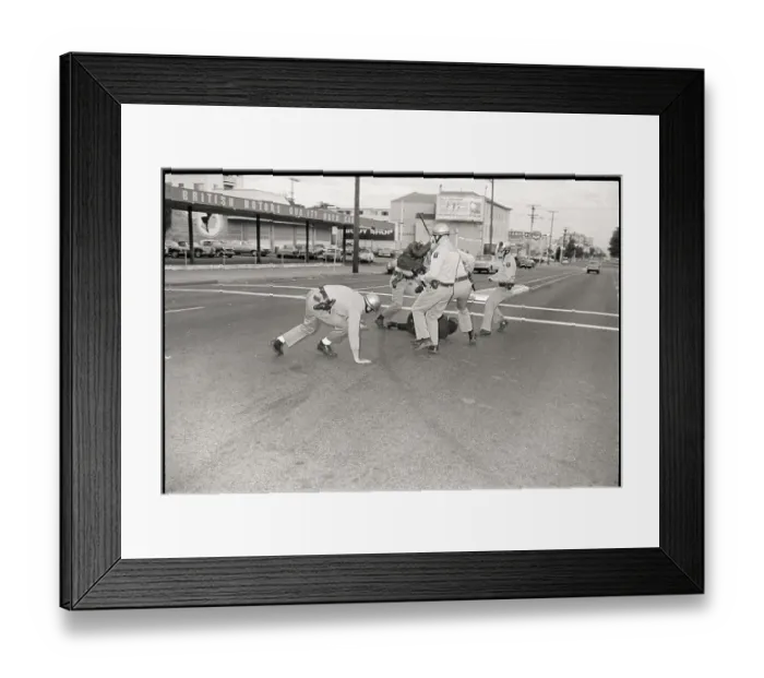 Framed Print : Police Beat Student with Baton in Street Framed Print : Police Beat Student with Baton in Street