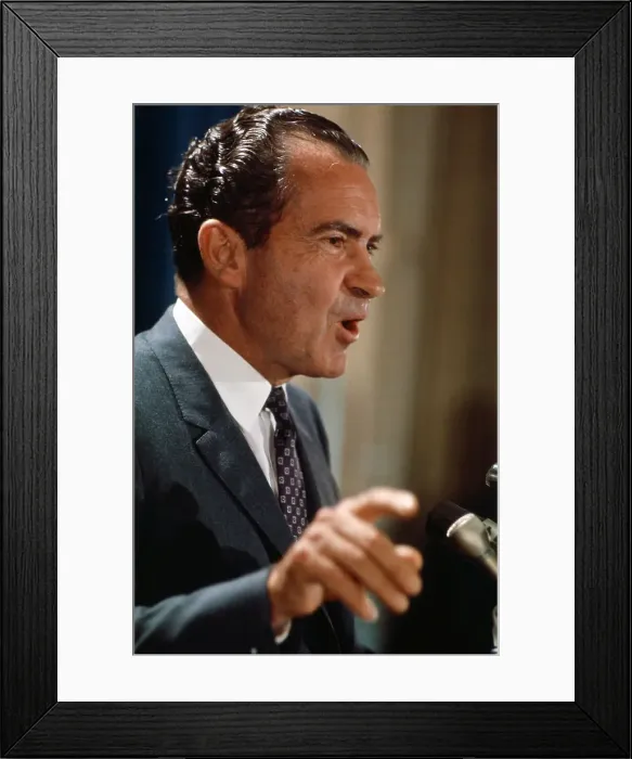 Framed Print : Richard Nixon Speaking and Gesturing at Podium