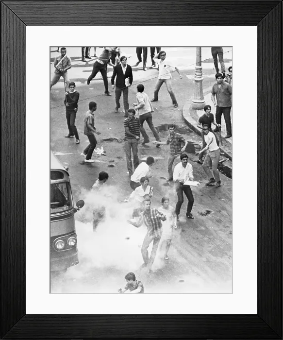 Framed Print : Students in Streets Throwing Rocks Framed Print : Students in Streets Throwing Rocks