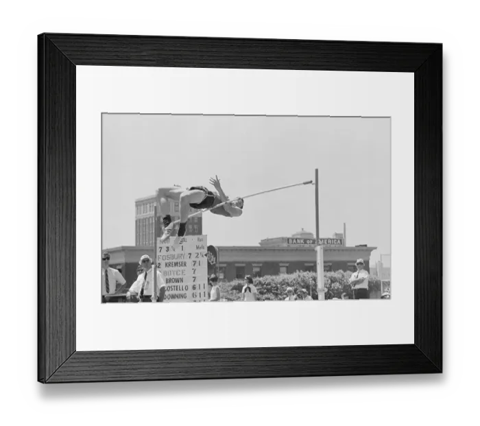Framed Print : Dick Fosbury Trying to Clear Bar Framed Print : Dick Fosbury Trying to Clear Bar