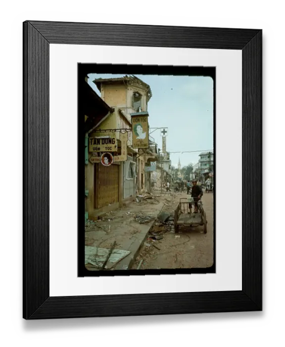 Framed Print : Man Pushing Cart Down Street Framed Print : Man Pushing Cart Down Street
