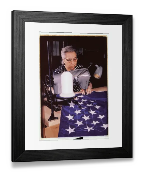 Framed Print : Woman Sewing Stars on a American Flag