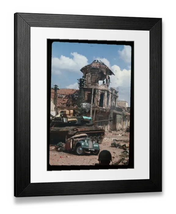 Framed Print : Tank Demolishing a Car Framed Print : Tank Demolishing a Car