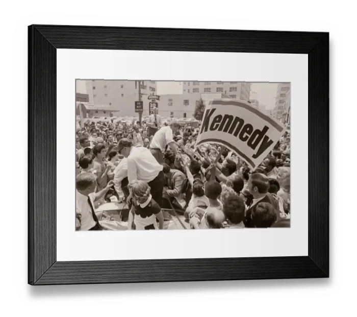 Framed Print : Robert F. Kennedy Shaking Hands Near Large Campaign Signs Framed Print : Robert F. Kennedy Shaking Hands Near Large Campaign Signs