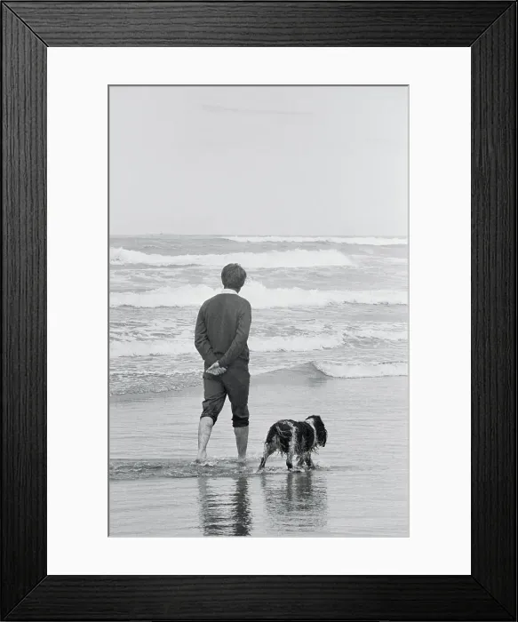 Framed Print : Robert Kennedy Walking on Beach with Dog Framed Print : Robert Kennedy Walking on Beach with Dog