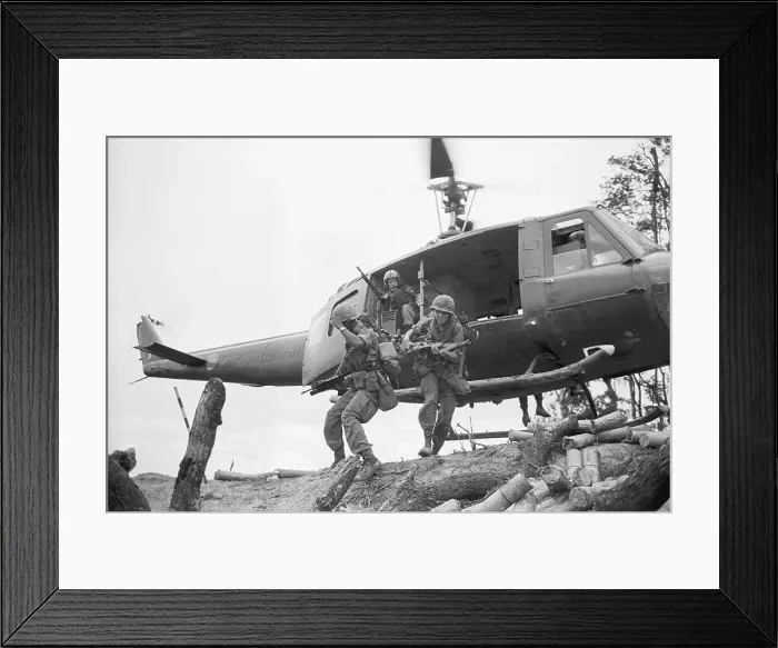 Framed Print : Troops Arriving in Helicopter Framed Print : Troops Arriving in Helicopter
