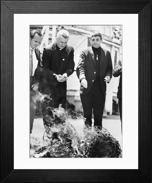 Framed Print : Priests Burn Draft Records Framed Print : Priests Burn Draft Records