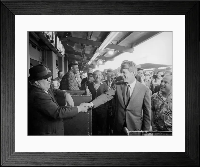 Framed Print : Robert F. Kennedy Shaking Hand of Man at Market Framed Print : Robert F. Kennedy Shaking Hand of Man at Market