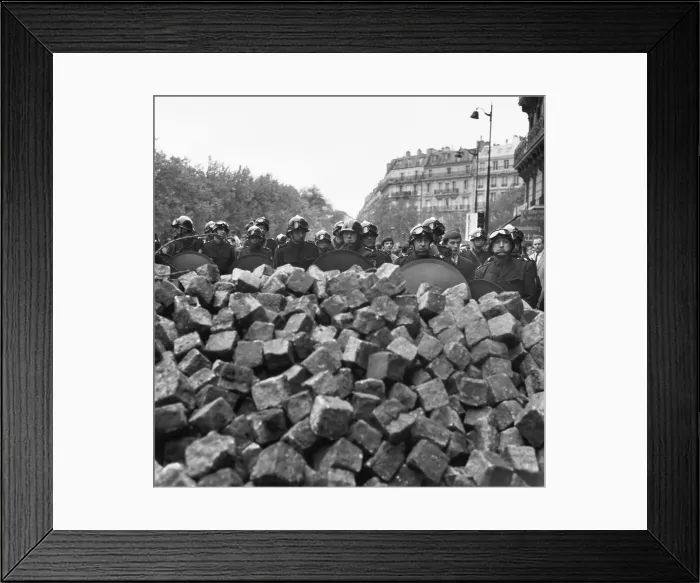 Framed Print : Riot Police Waiting Behind Rock Barricade Framed Print : Riot Police Waiting Behind Rock Barricade