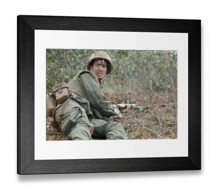 Framed Print : Soldier Shooting on Ground for Cover