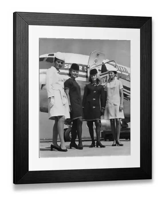 Framed Print : Newly Designed Pierre Cardin Stewardess Uniforms Framed Print : Newly Designed Pierre Cardin Stewardess Uniforms