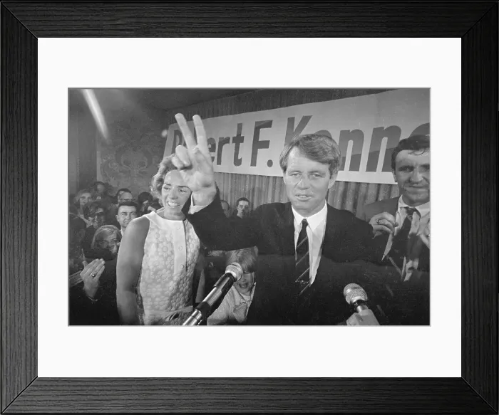 Framed Print : Robert F. Kennedy Gesturing for a Win at Microphone Framed Print : Robert F. Kennedy Gesturing for a Win at Microphone