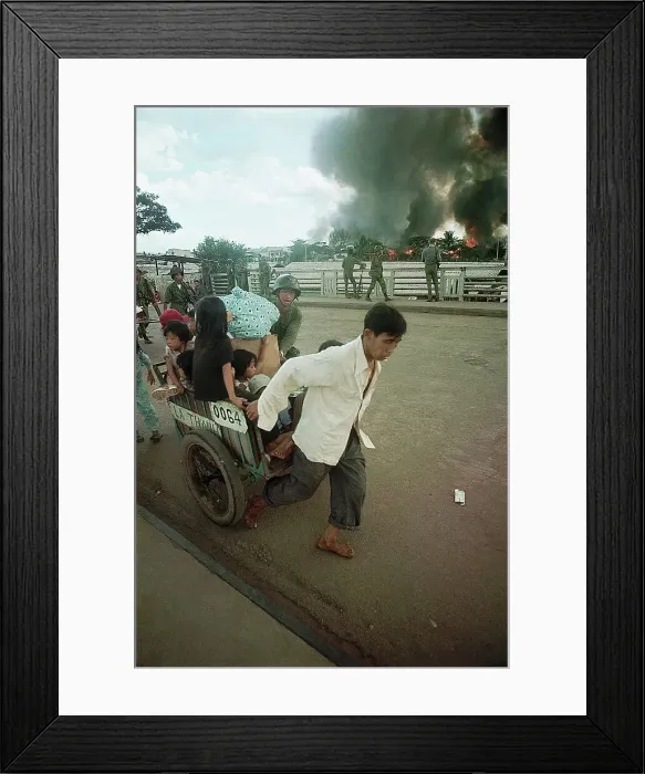 Framed Print : Refugees Flee Viet Cong Attack Framed Print : Refugees Flee Viet Cong Attack