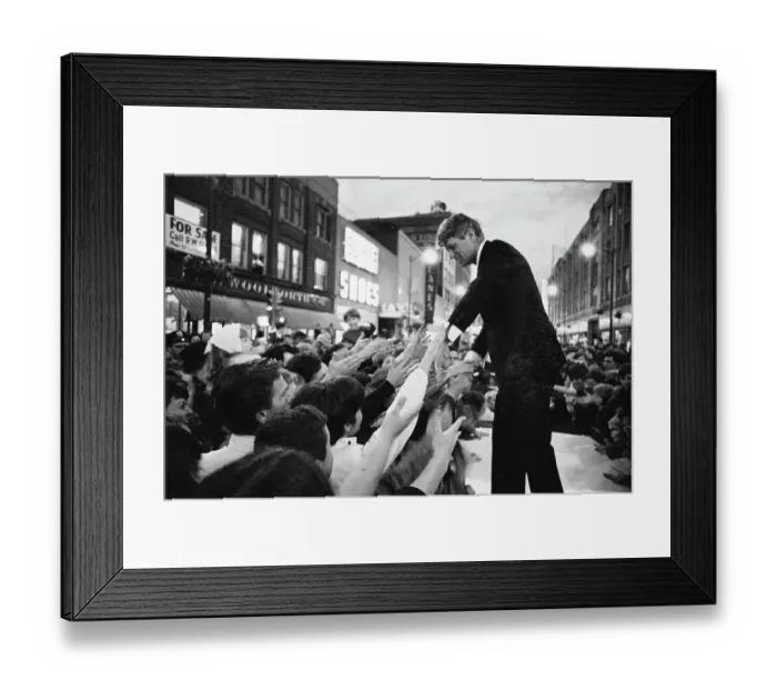 Framed Print : Robert F. Kennedy Shaking Hands Atop Car in Business District Framed Print : Robert F. Kennedy Shaking Hands Atop Car in Business District
