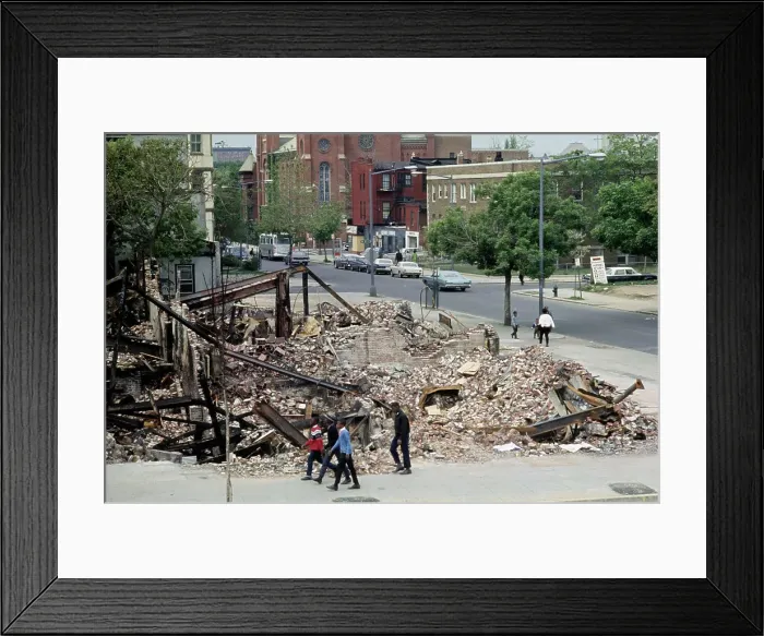 Framed Print : Teens Walking Past Rubble Framed Print : Teens Walking Past Rubble