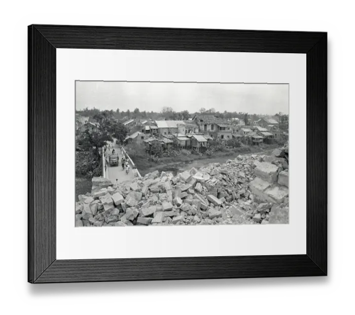 Framed Print : Bomb-Damaged Buildings; Bridge Over Rive Framed Print : Bomb-Damaged Buildings; Bridge Over Rive