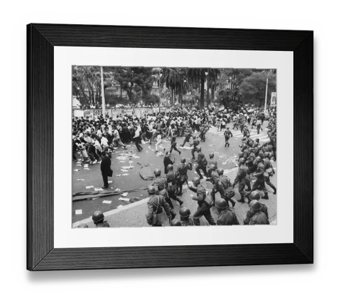 Framed Print : Police and Demonstrators in a Riot