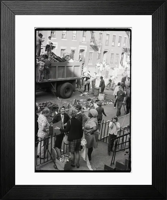 Framed Print : Volunteers Clean Up Block; Garbage Truck Framed Print : Volunteers Clean Up Block; Garbage Truck
