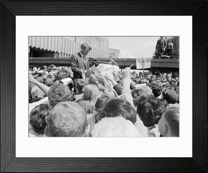 Framed Print : Robert F. Kennedy Stopping to Give His Signature to a Supporter Framed Print : Robert F. Kennedy Stopping to Give His Signature to a Supporter