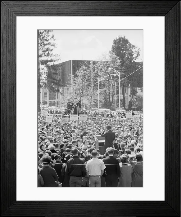 Framed Print : Robert F. Kennedy Speaking to Large Crowd During Campaign
