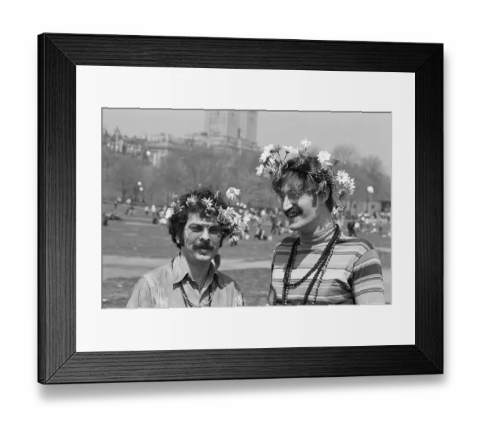 Framed Print : Hippies Bob Bower and Jack Lebowitz Wearing Flowers Framed Print : Hippies Bob Bower and Jack Lebowitz Wearing Flowers