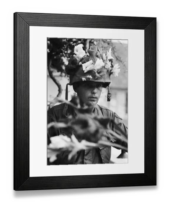 Framed Print : Sergeant with Easter Flowers on Helmet Framed Print : Sergeant with Easter Flowers on Helmet