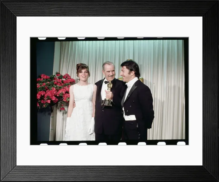 Framed Print : Burnett Guffey Holding His Trophy While Posing With Movie Stars Framed Print : Burnett Guffey Holding His Trophy While Posing With Movie Stars