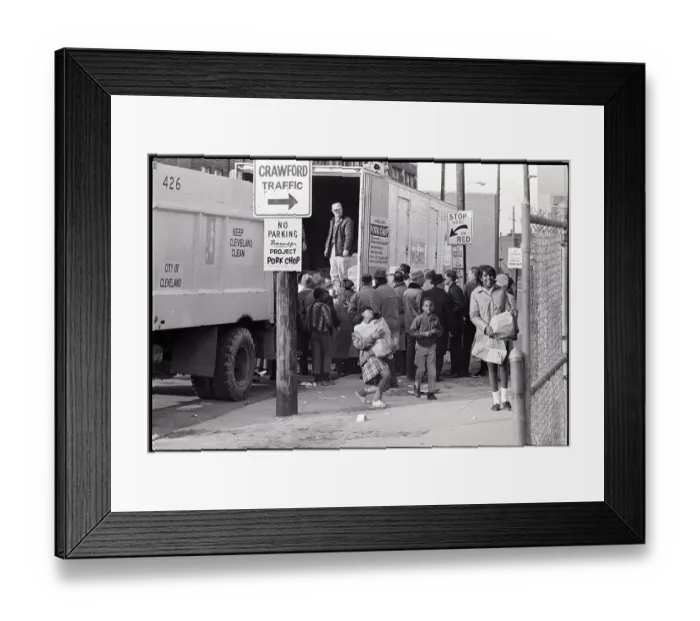 Framed Print : Children Get Pork From Truck Framed Print : Children Get Pork From Truck