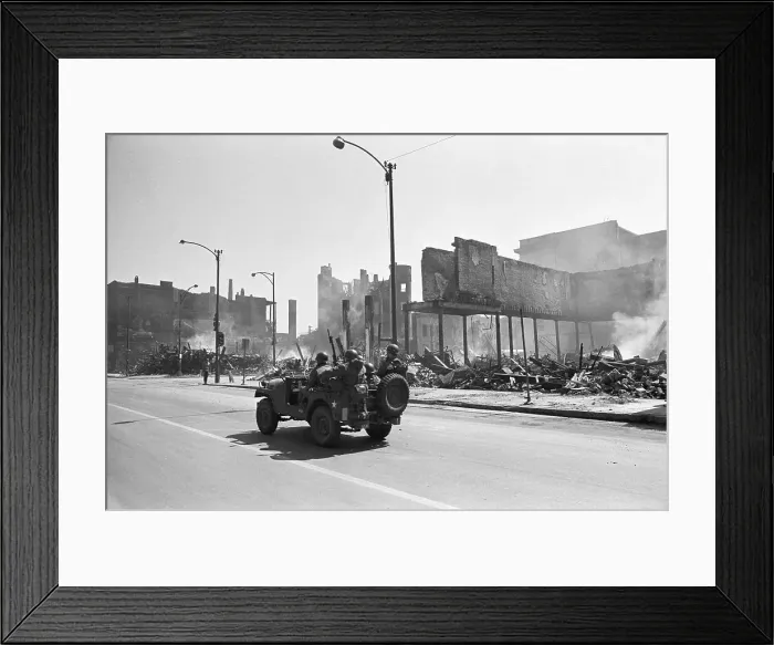 Framed Print : Soldiers in Jeep on Chicago Street Framed Print : Soldiers in Jeep on Chicago Street