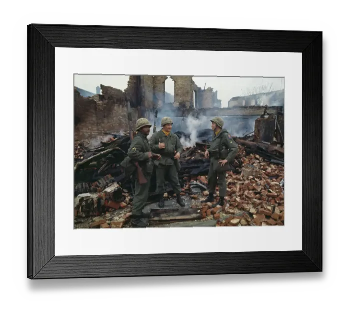 Framed Print : National Guardsmen Near Burnt-out Building Framed Print : National Guardsmen Near Burnt-out Building