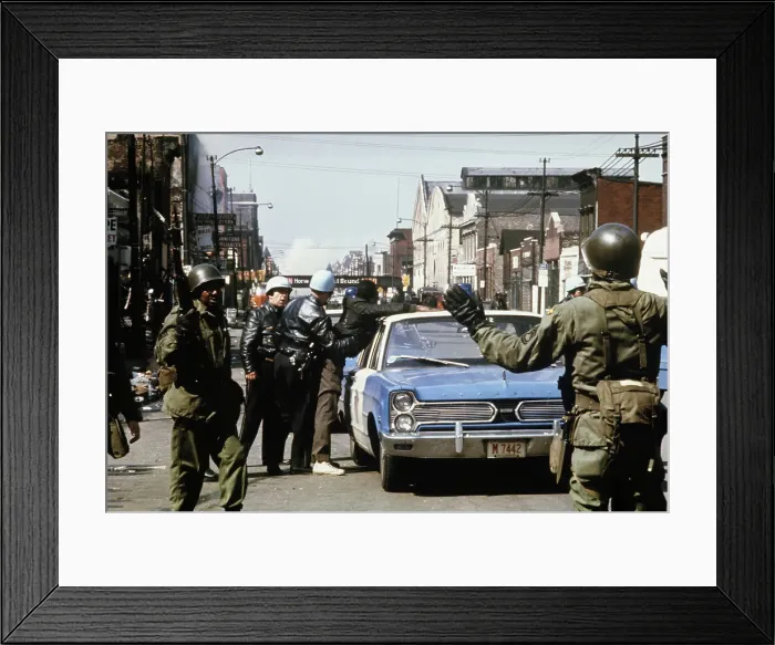 Framed Print : Police Searching Suspect During Chicago Riot Framed Print : Police Searching Suspect During Chicago Riot