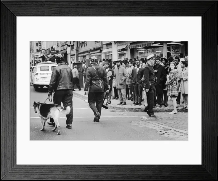 Framed Print : Policemen and Citizens Standing in Street Framed Print : Policemen and Citizens Standing in Street