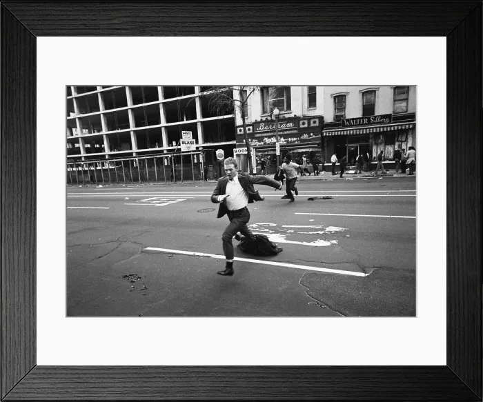 Framed Print : White And Black Man Running From Police Framed Print : White And Black Man Running From Police