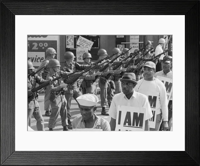 Framed Print : National Guard Soldiers Watch as Memphis Sanitation Workers Strike Framed Print : National Guard Soldiers Watch as Memphis Sanitation Workers Strike