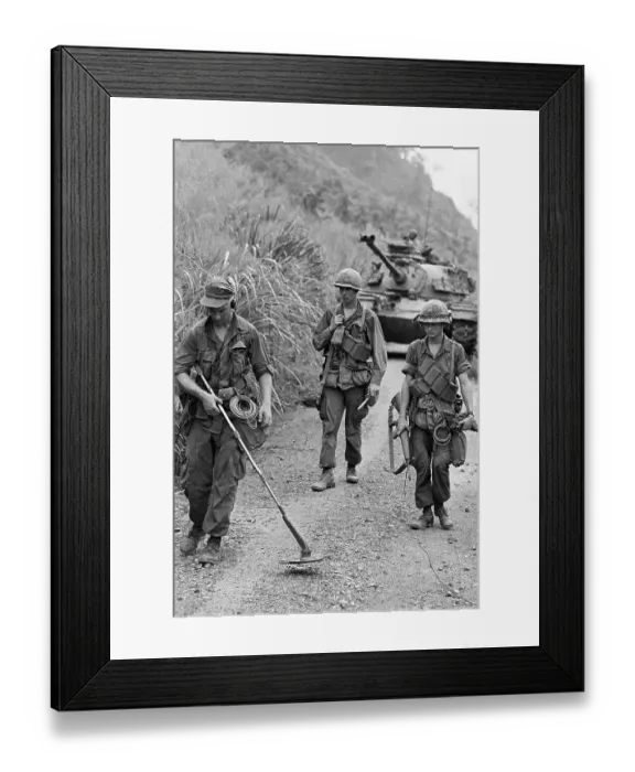 Framed Print : Soldiers Walking and Checking for Buried Mines Framed Print : Soldiers Walking and Checking for Buried Mines