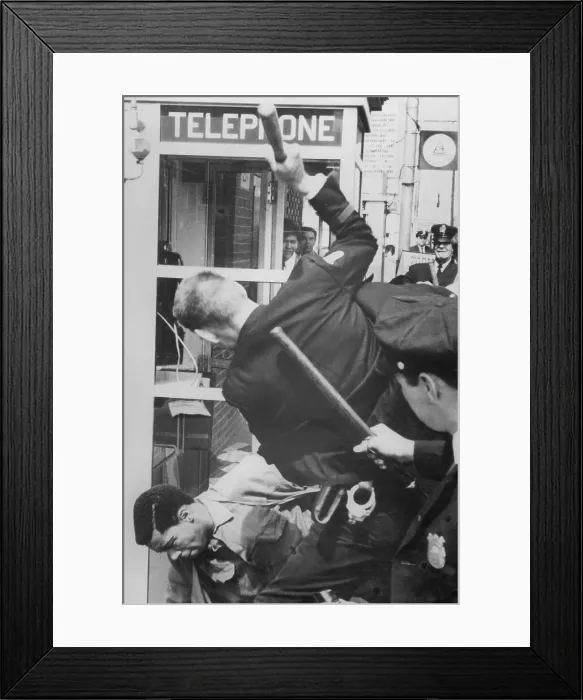 Framed Print : Man Being Beat by Policeman with Nightstick Framed Print : Man Being Beat by Policeman with Nightstick