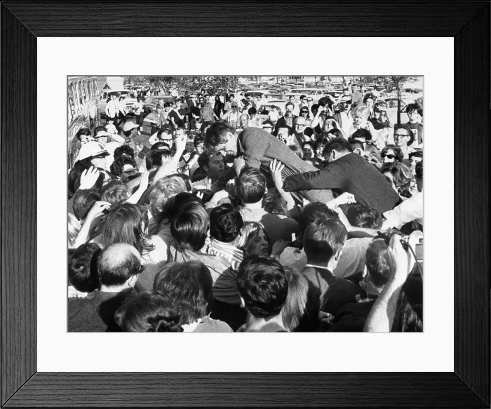 Framed Print : Mobbed. Believe it or not there is a car beneath Senator Robert F Framed Print : Mobbed. Believe it or not there is a car beneath Senator Robert F