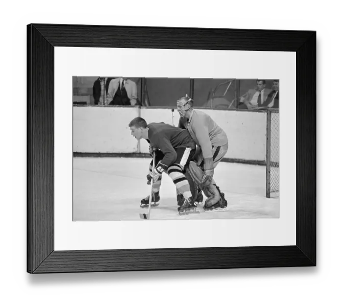 Framed Print : Bobby Orr With Goalie at Practice Framed Print : Bobby Orr With Goalie at Practice