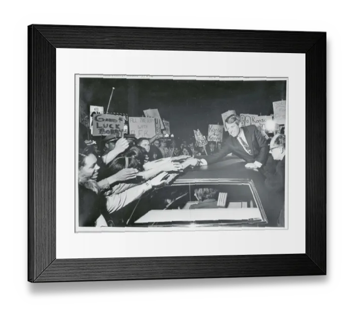 Framed Print : Robert F. Kennedy Reaching Across Automobile to Greet Supporters Framed Print : Robert F. Kennedy Reaching Across Automobile to Greet Supporters