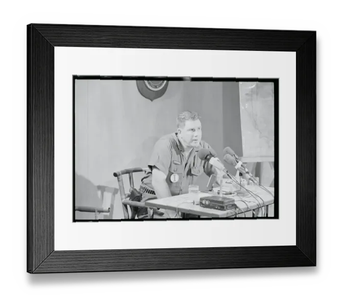 Framed Print : Robert Cushman Speaking Before Microphones Framed Print : Robert Cushman Speaking Before Microphones