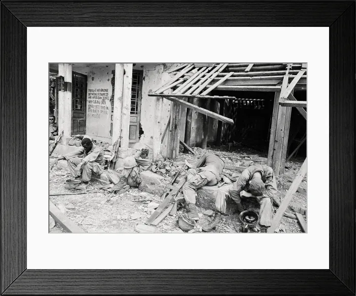 Framed Print : Exhausted US Marines Rest During Battle for Hue 1968 Framed Print : Exhausted US Marines Rest During Battle for Hue 1968