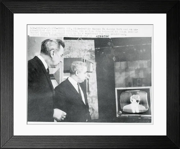 Framed Print : Eugene McCarthy With Campaign Worker Watching Television Broadcast Framed Print : Eugene McCarthy With Campaign Worker Watching Television Broadcast