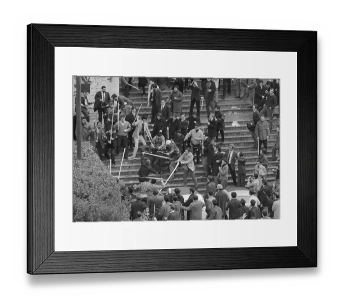 Framed Print : Students Fighting on University Steps Framed Print : Students Fighting on University Steps