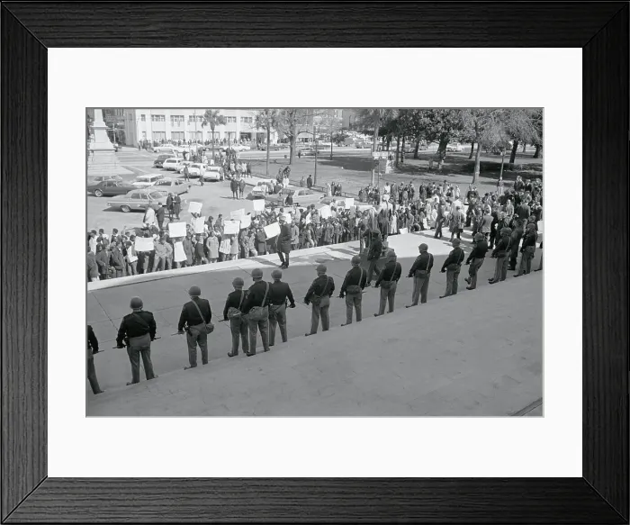 Framed Print : Policemen Watching Demonstrators Framed Print : Policemen Watching Demonstrators